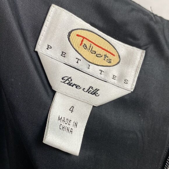 Talbots Pure Silk Layer Ruffle Dress 4 Petite 4P Black Dots Spaghetti Straps - Picture 9 of 12